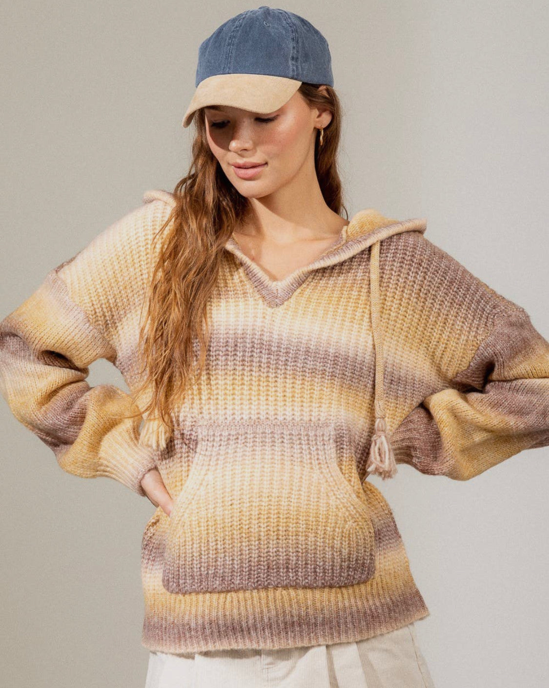 Shady Grove Neutral Ombre Knit Sweater Hoodie Top