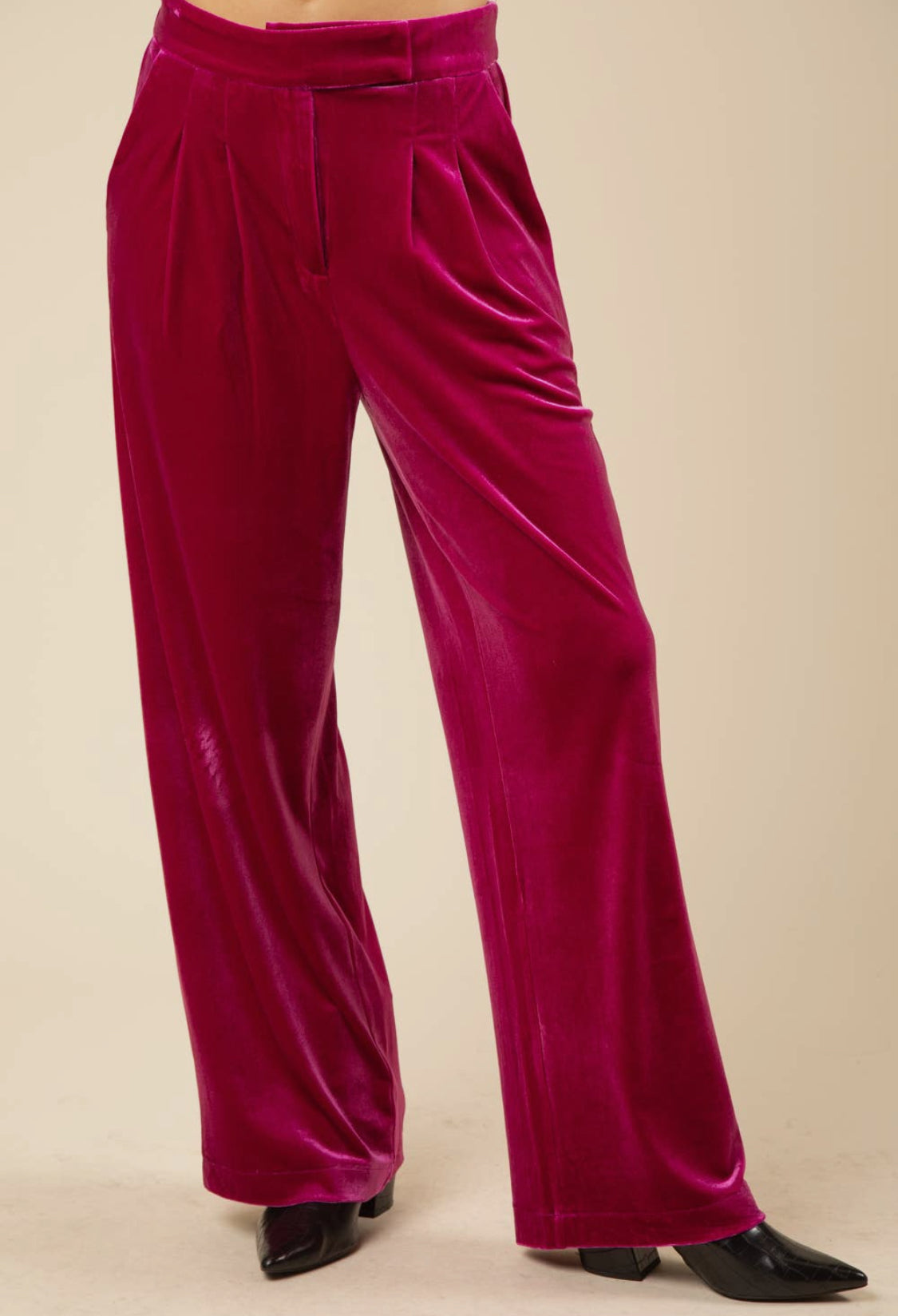 High Waisted Hot Pink Velvet Trousers