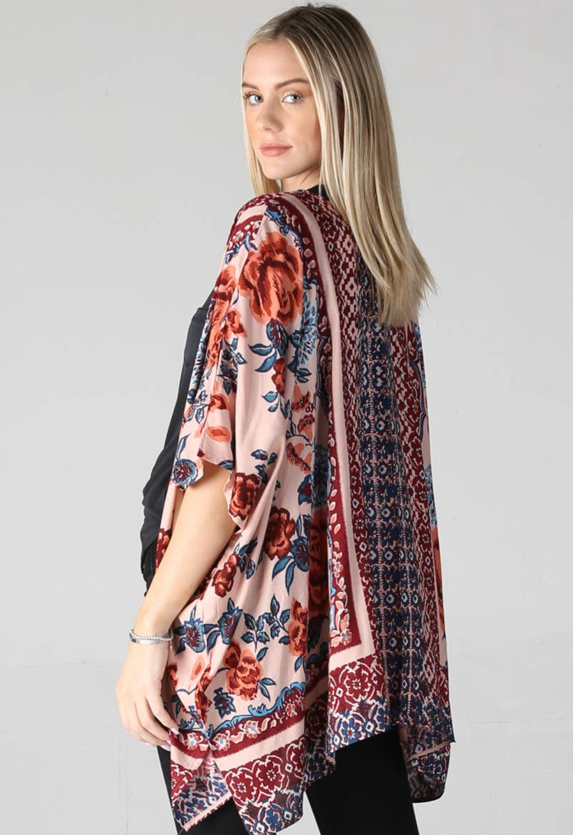 Blush floral kimono