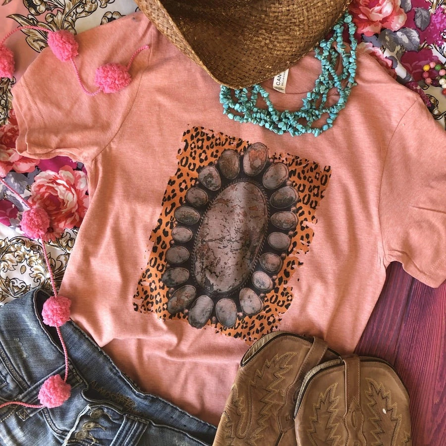 Turquoise Leopard Western Graphic Tee