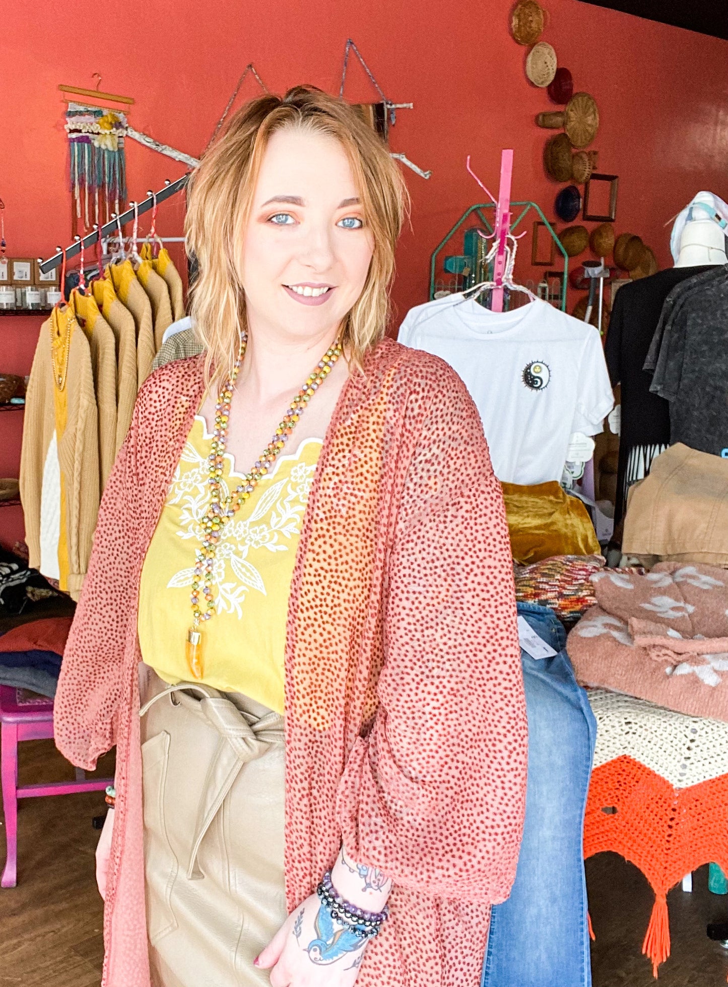 Romoana Velvet Dot Tassel Kimono