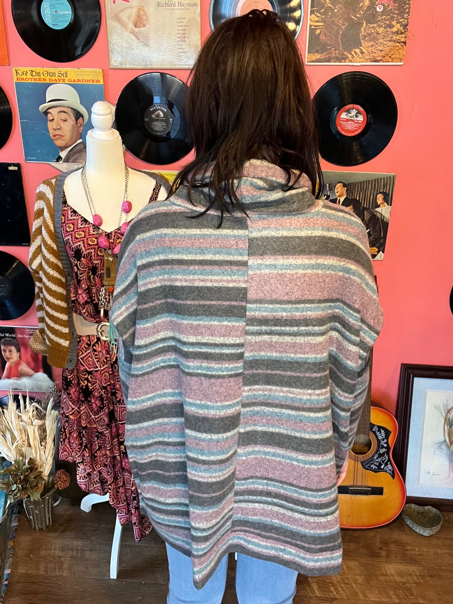 Striped fleece poncho top