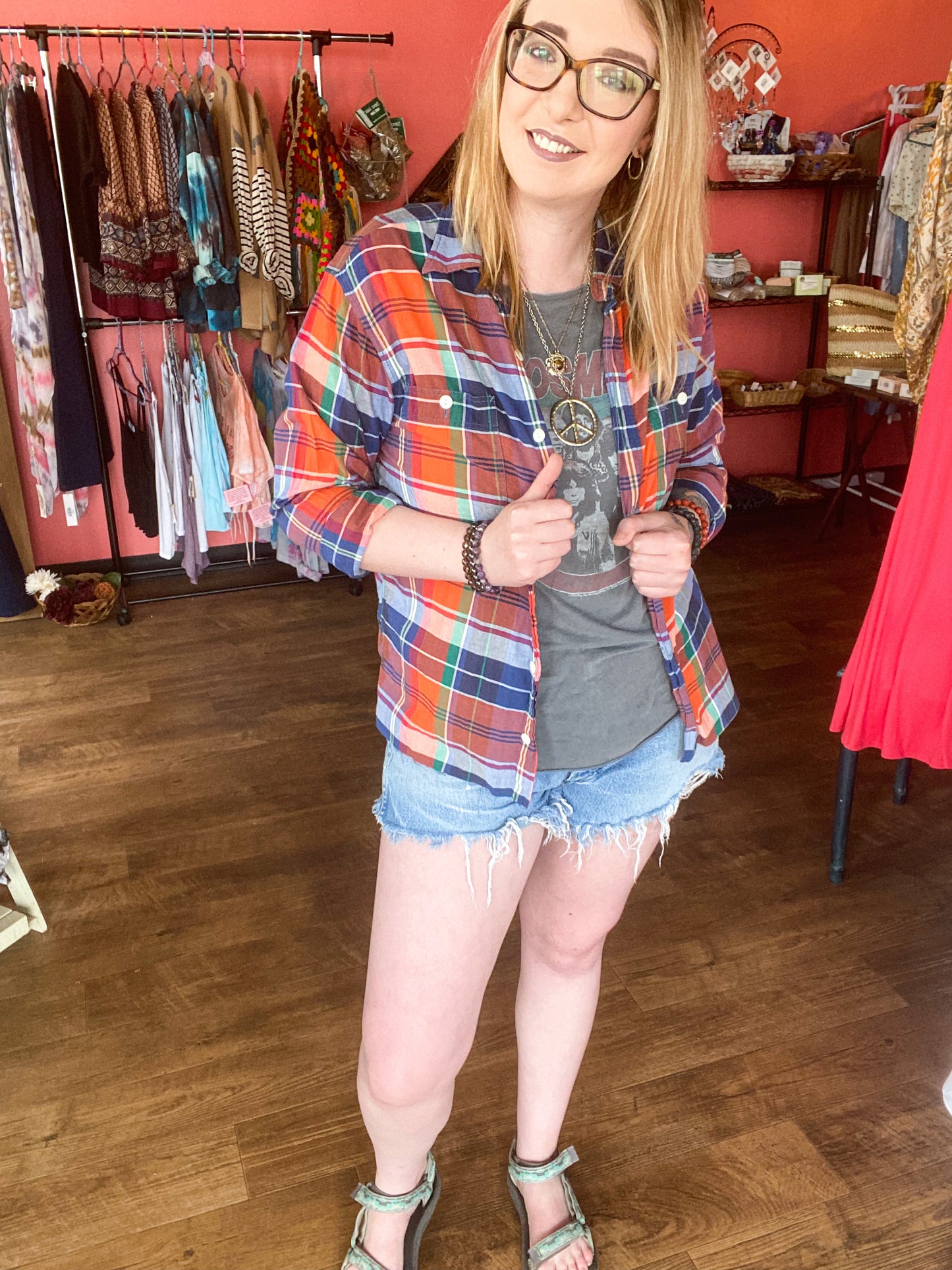 Free Will bleached button up flannel top