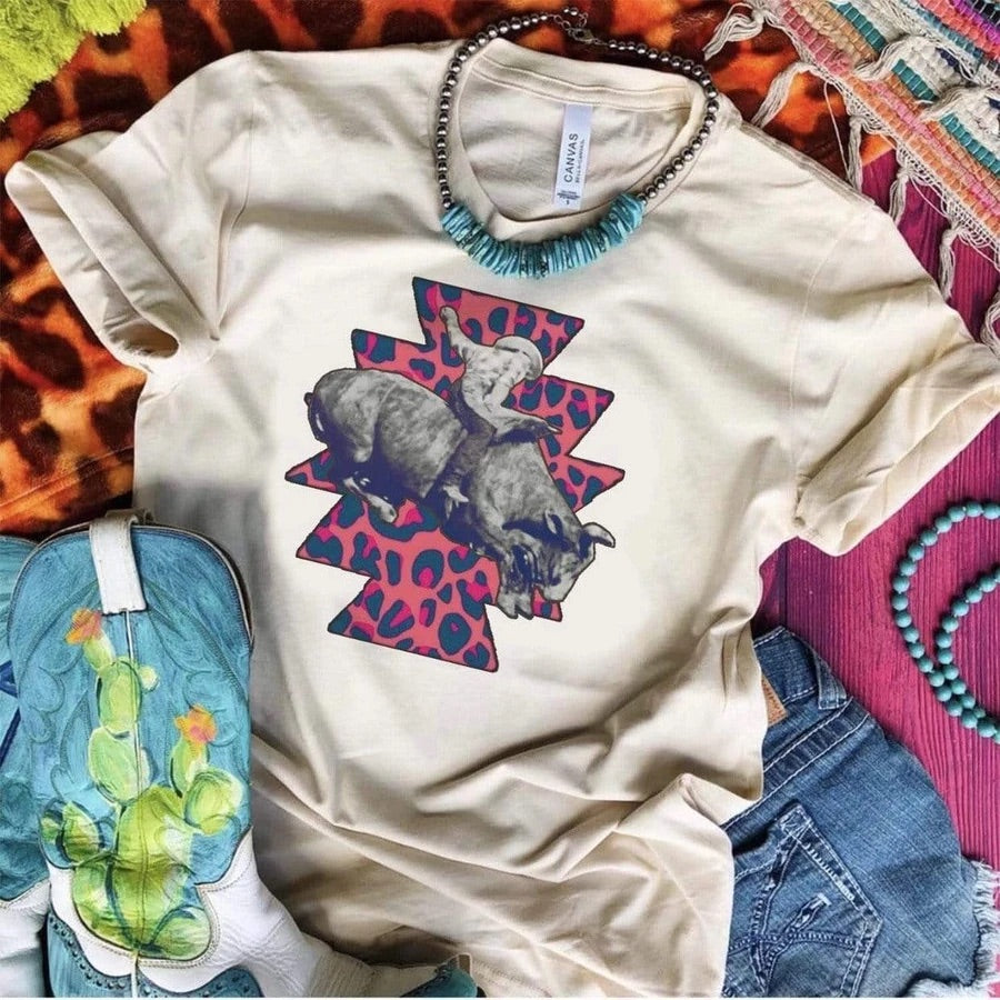 HUD Bull Rider Leopard Western Graphic Tee
