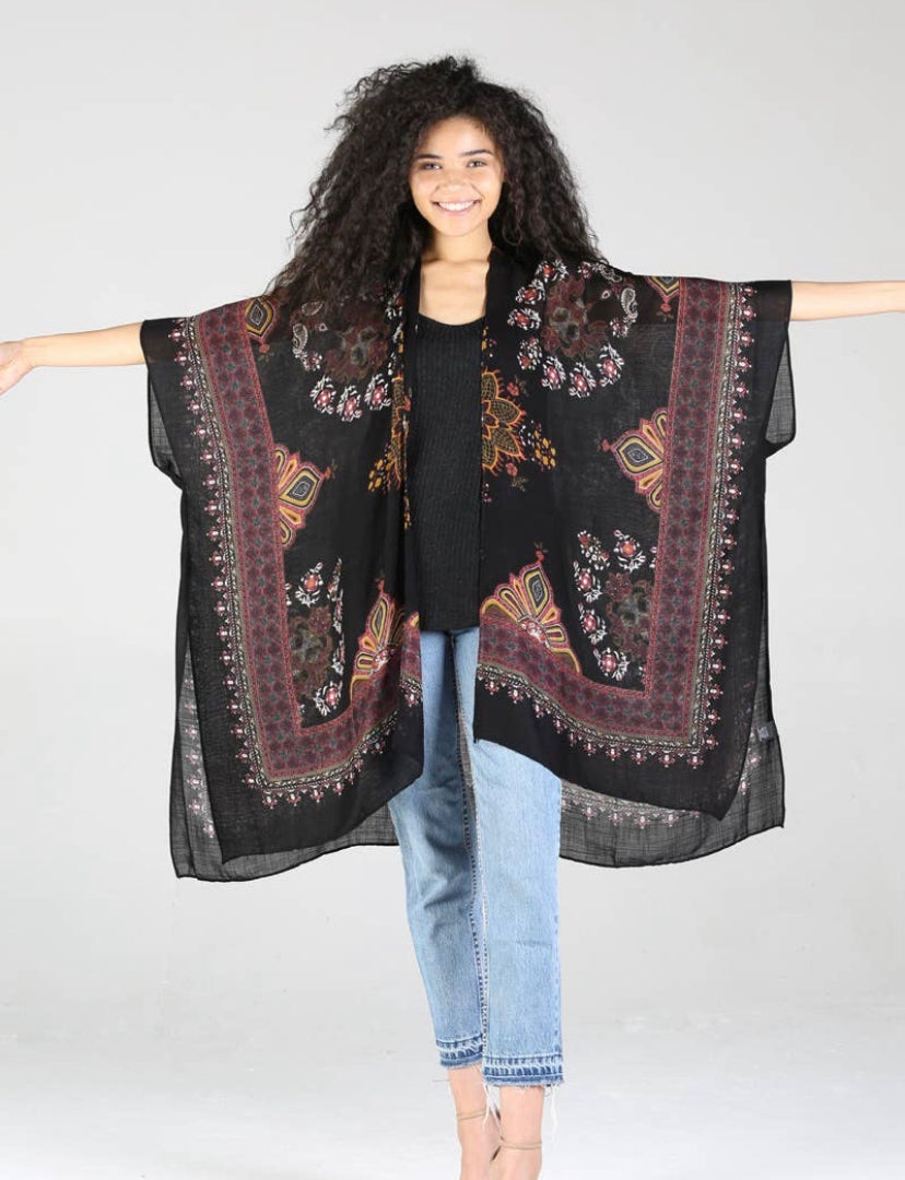 Wayward Side Black Mandala Printed Kimono
