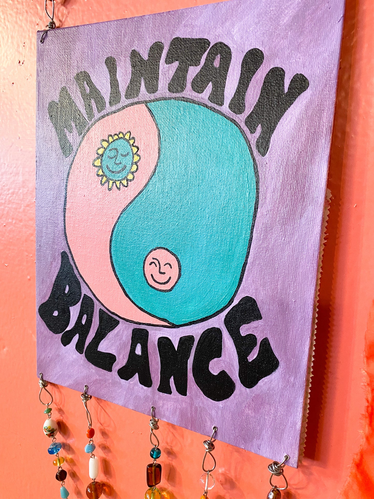 Maintain balance ying Yang painted canvas wall hanging