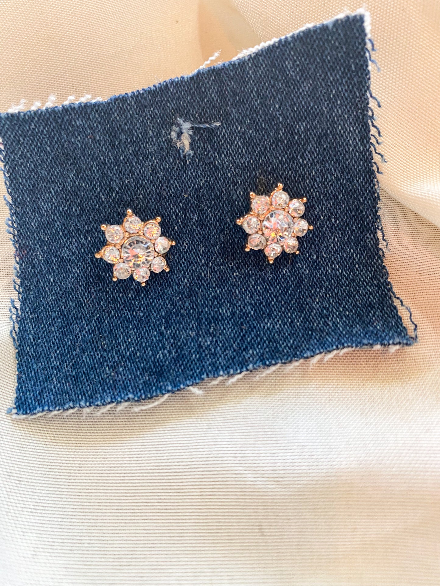 Rhinestone rose gold flower stud post earrings