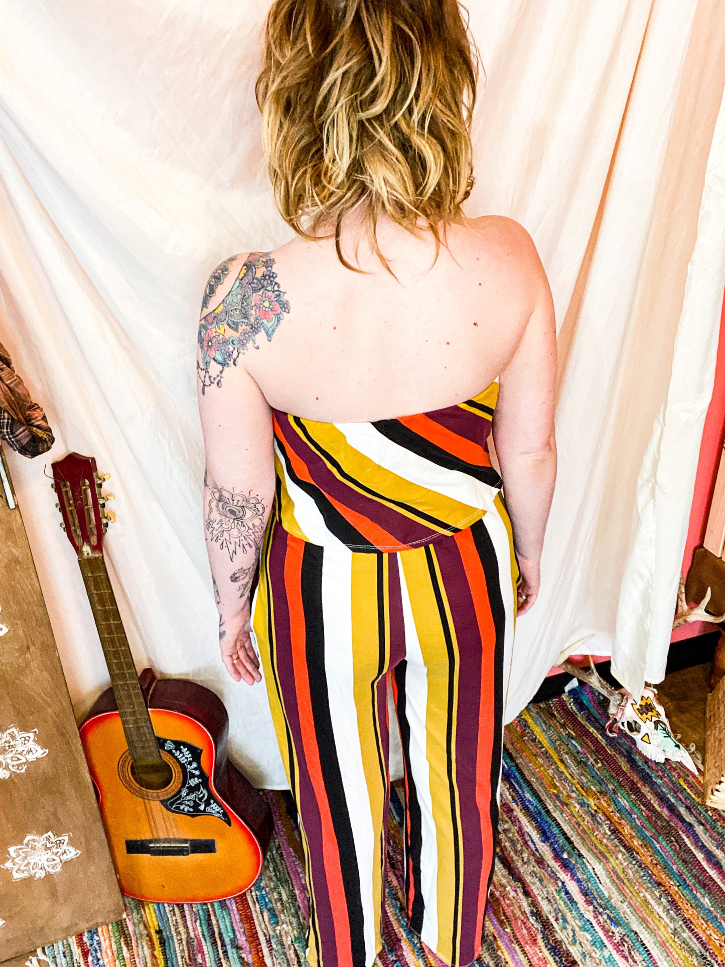 Joanna Striped Strapless Wide Leg Jumpsuit