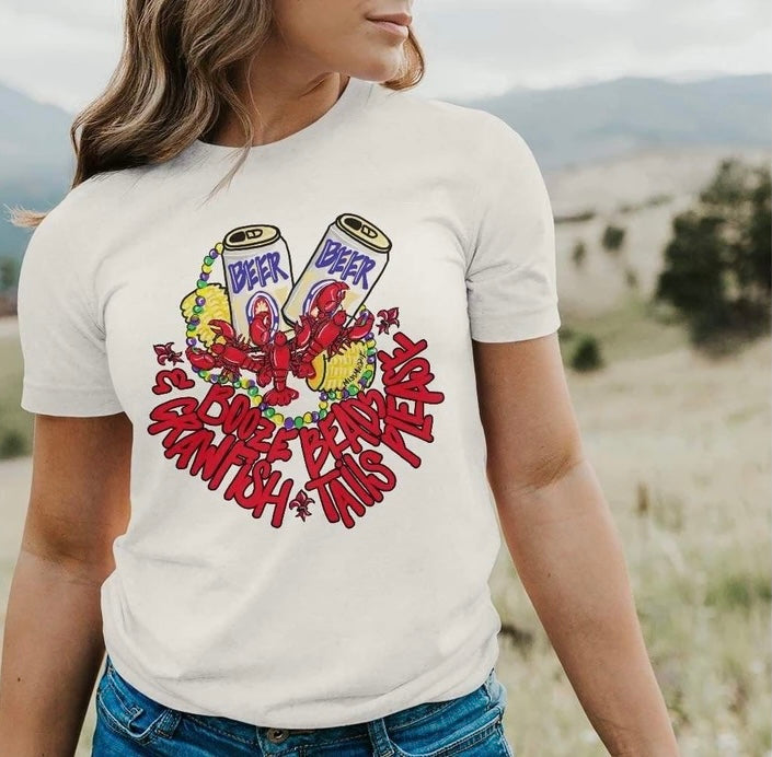Booze, Beads & Crawfish Tails Please Graphic Tee
