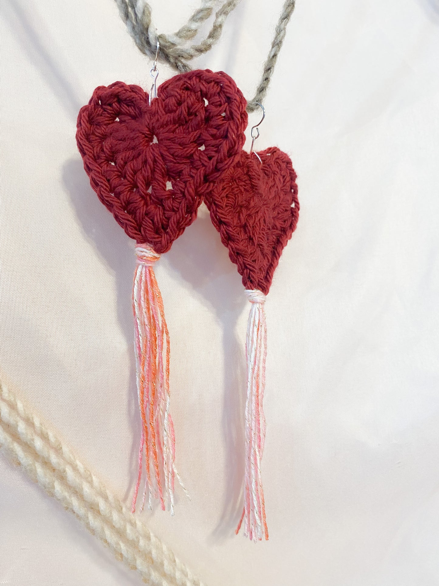 Heart macrame fringe earrings