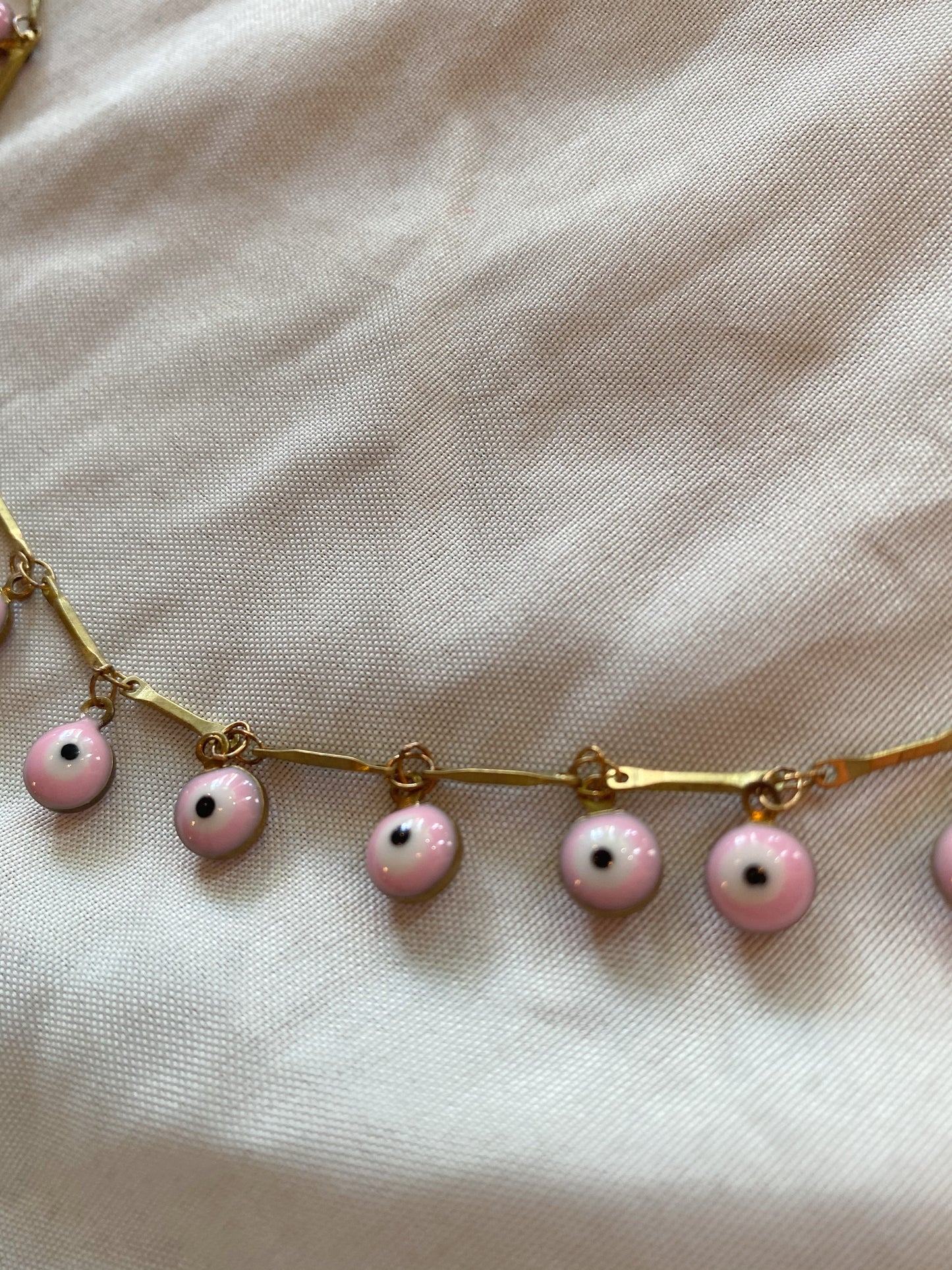 Pink evil eye dangle chain choker necklace