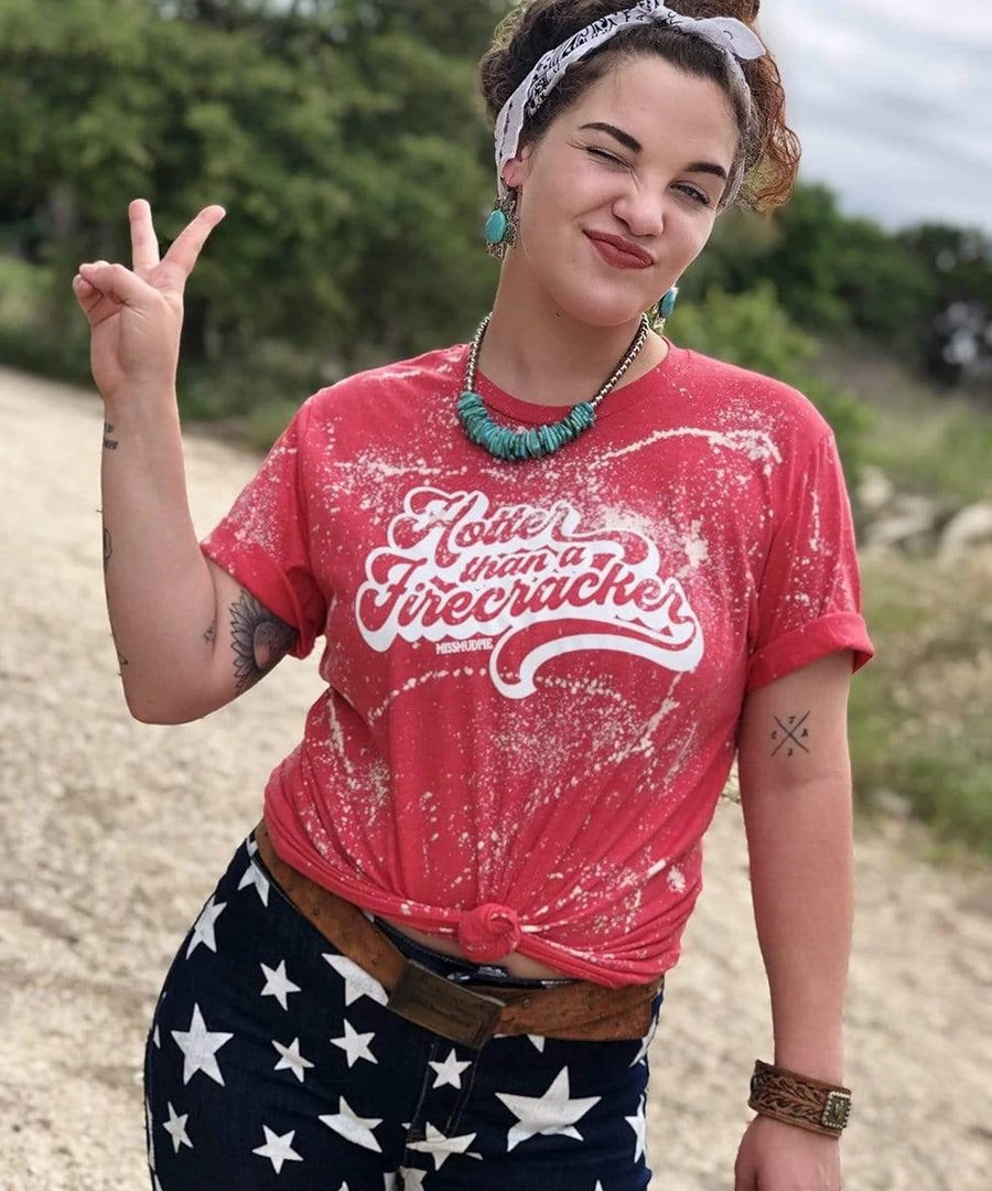 bleached hotter than a firecracker graphic tee