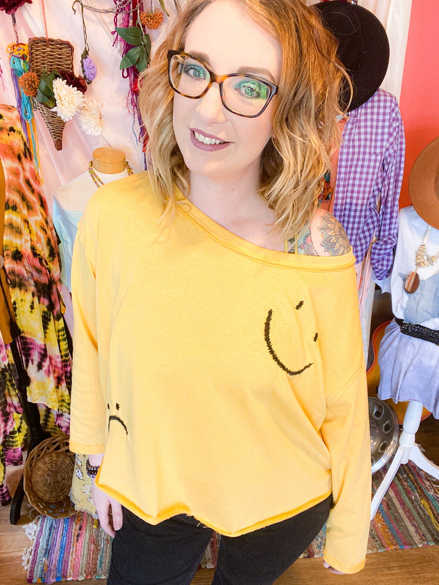 Happy yet Sad yellow light weight long sleeve crop