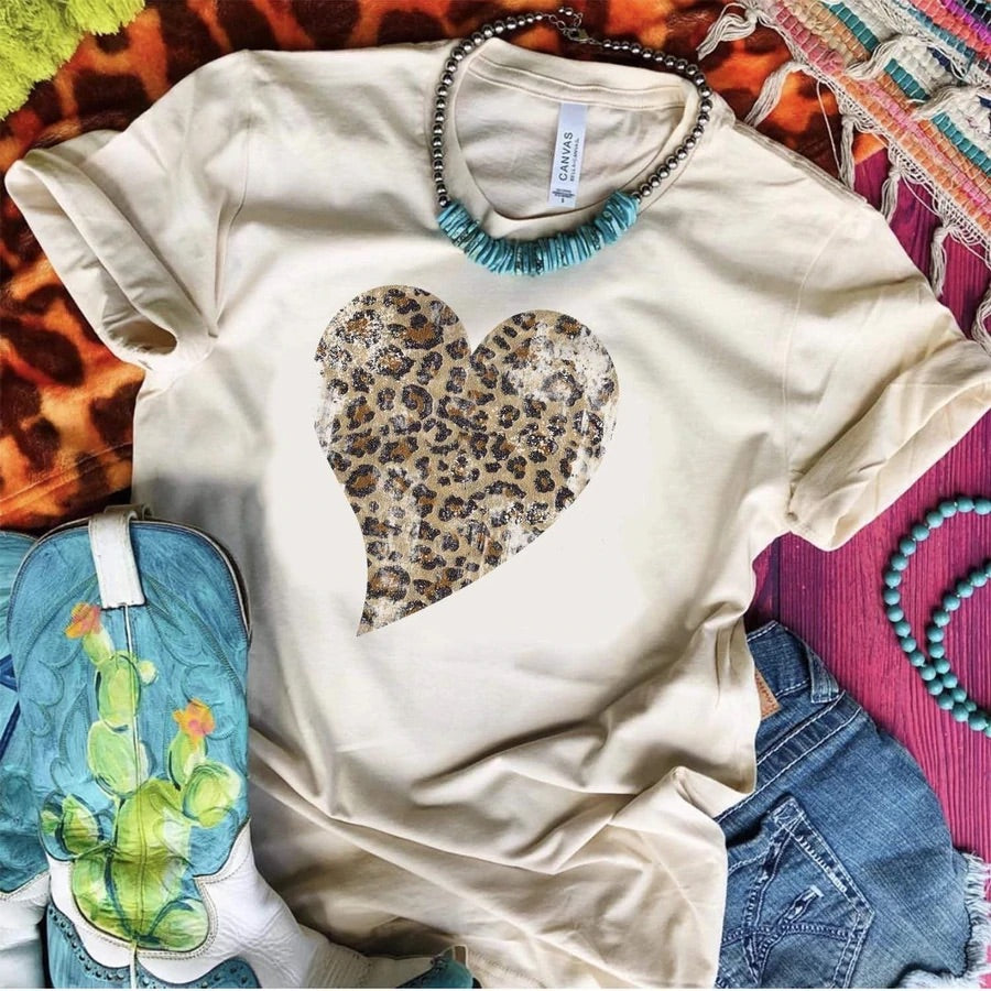Leopard Print Heart Graphic Tee