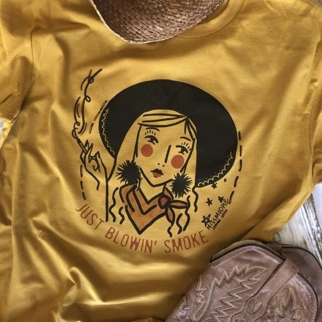 Blowin Smoke Cowgirl Western Graphic Tee