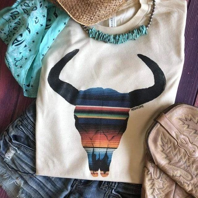 Serape Bull Skull Western Graphic Tee