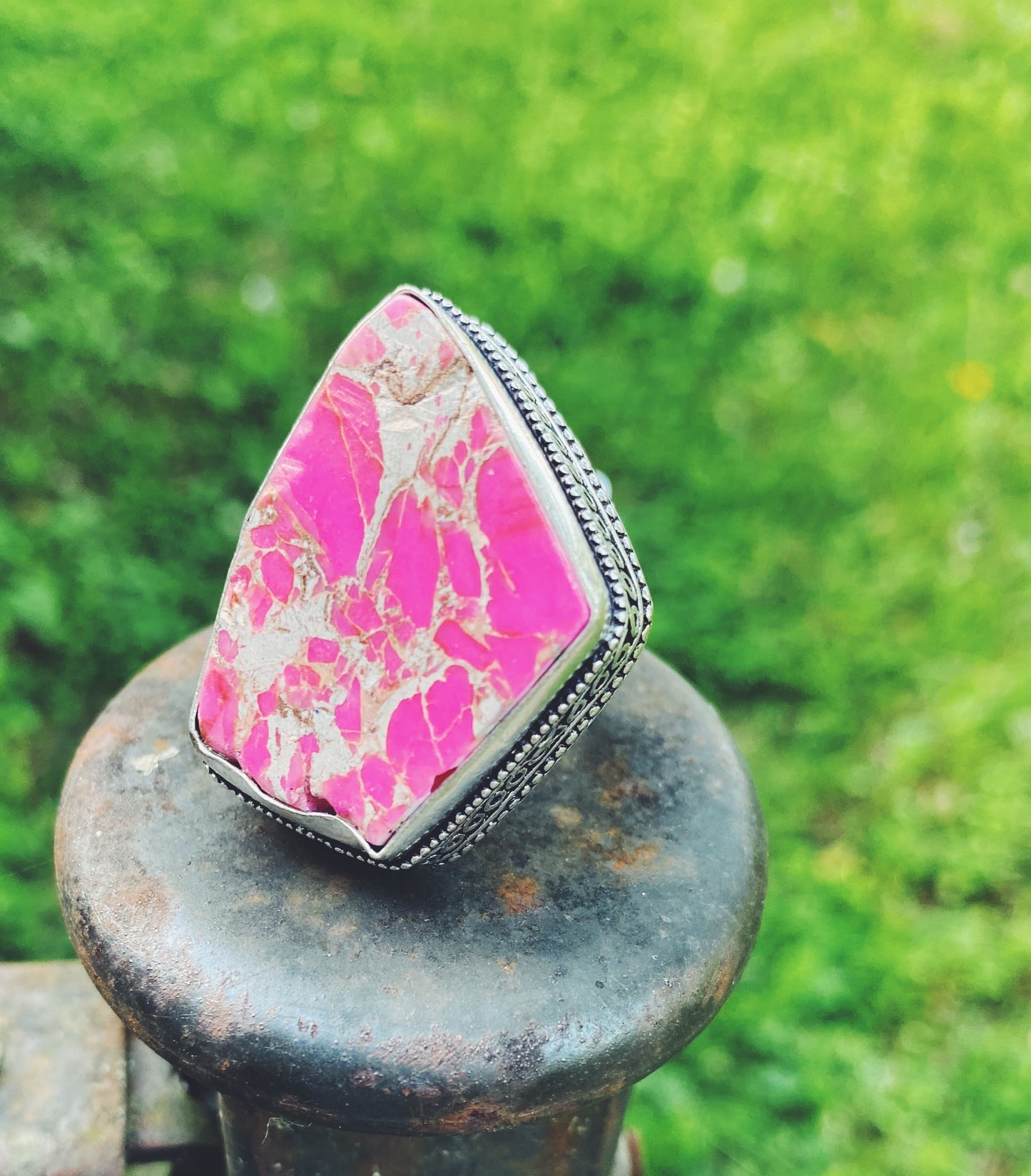 Pink sea sediment jasper Crystal Ring size 7