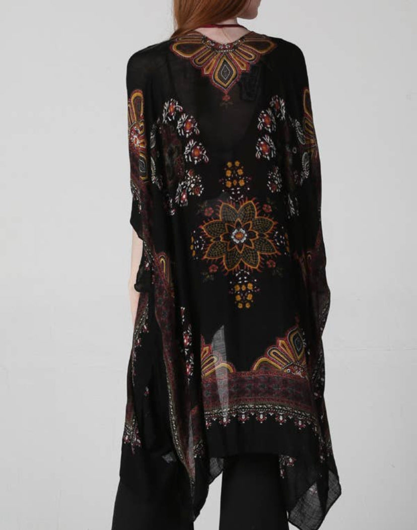 Wayward Side Black Mandala Printed Kimono
