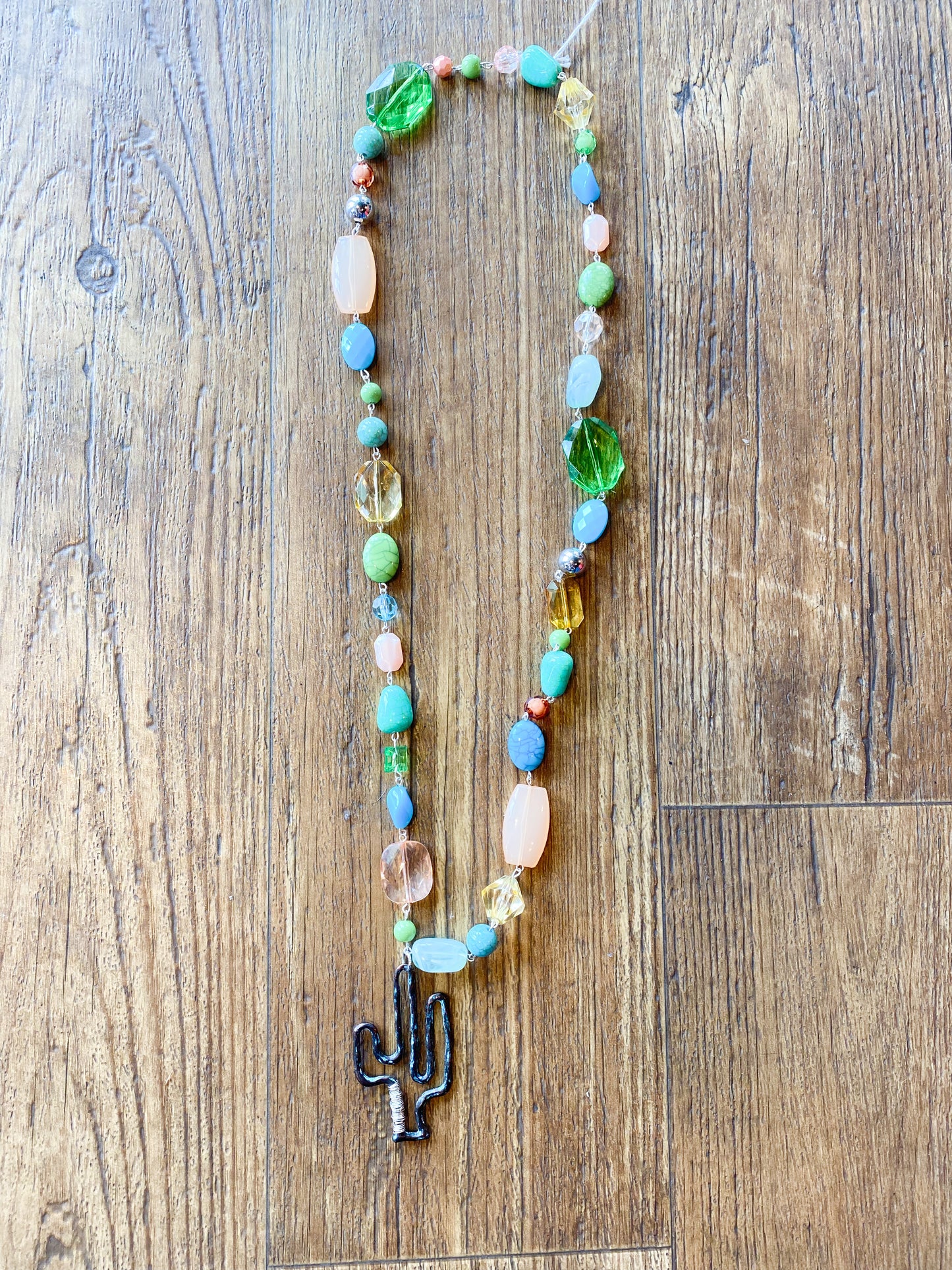 Cactus pendant western beaded necklace