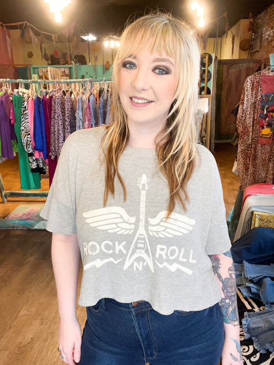 Rock n' roll cropped Distressed Graphic Tee