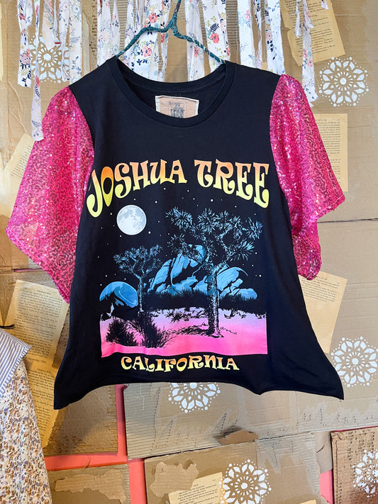 Upcycled Joshua Tree Pink Sequin Graphic Tee