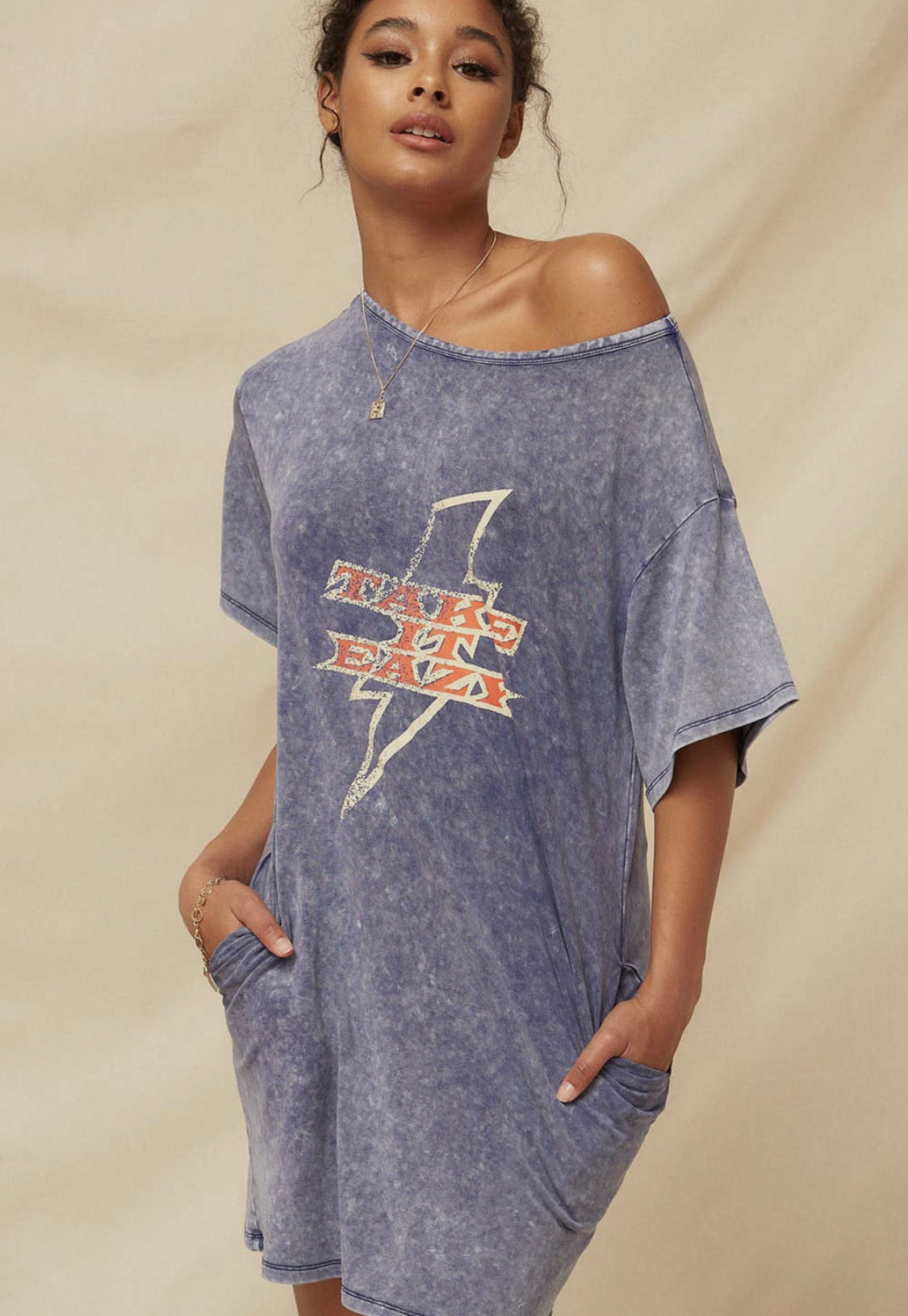 Take It Easy Vintage Wash Graphic T-Shirt Mini Dress