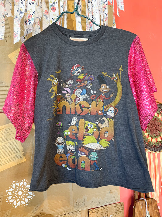 Upcycled Nickelodeon Sequin Sleeve Graphic Tee