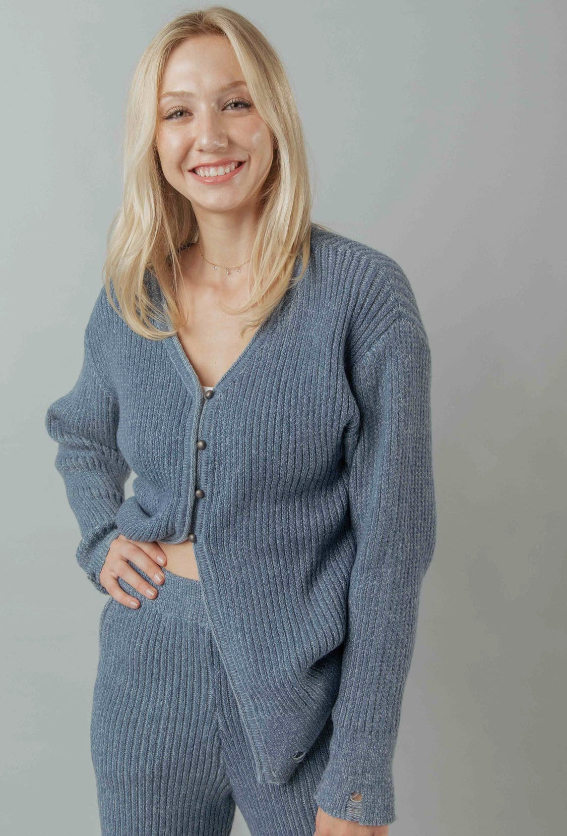 Blue Front Button Sweater Cardigan