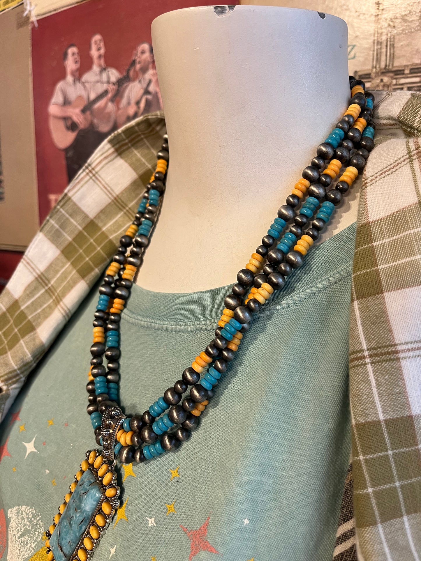 Southwest skies multi chain beaded necklace