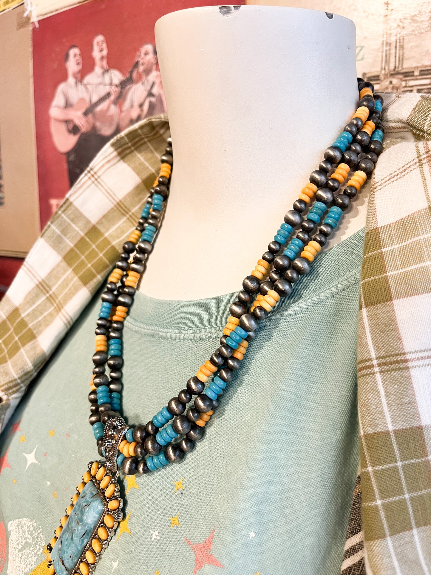 Southwest skies multi chain beaded necklace