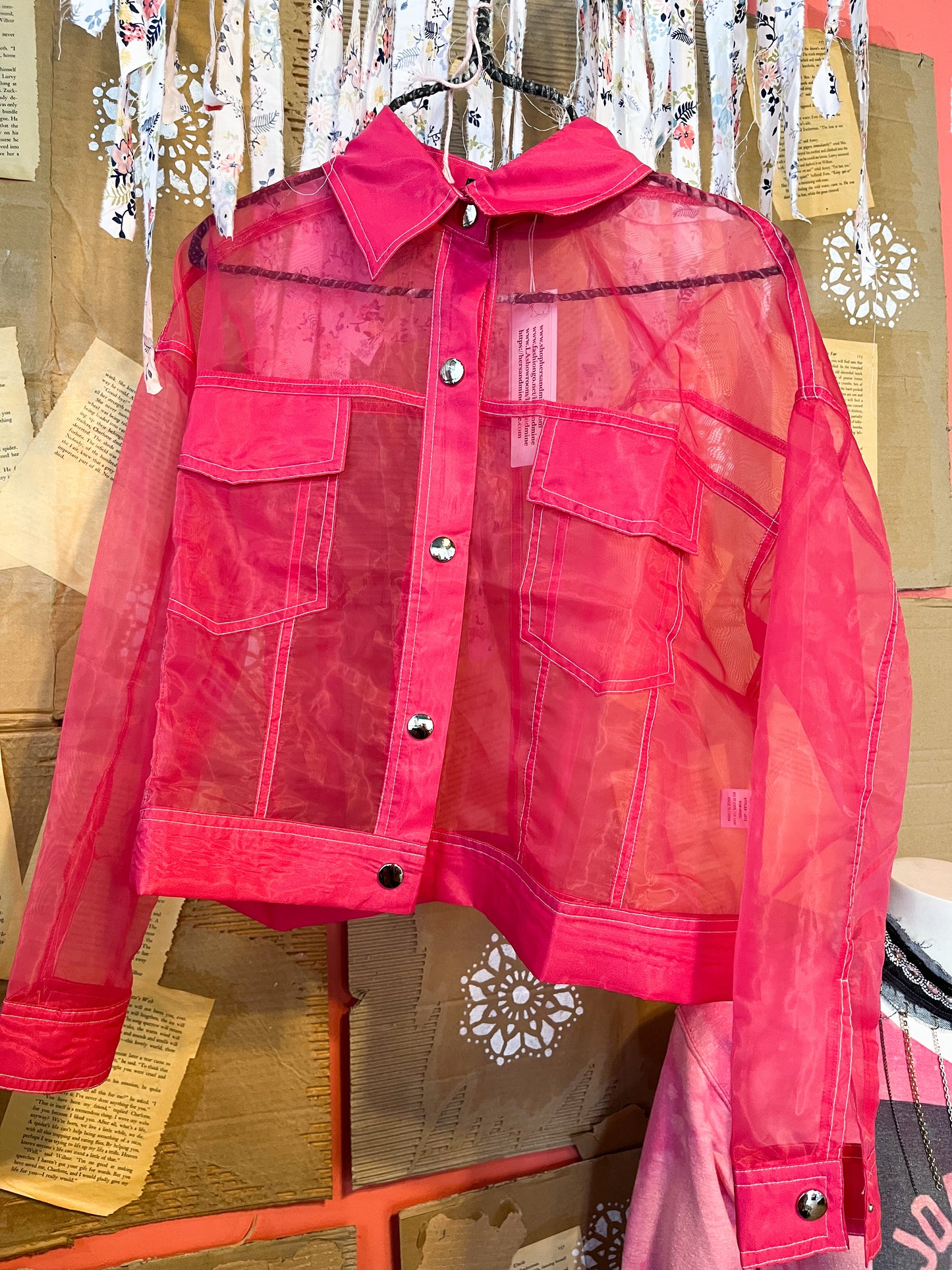 Callie Hot Pink Organza Sheer Button Up Jacket