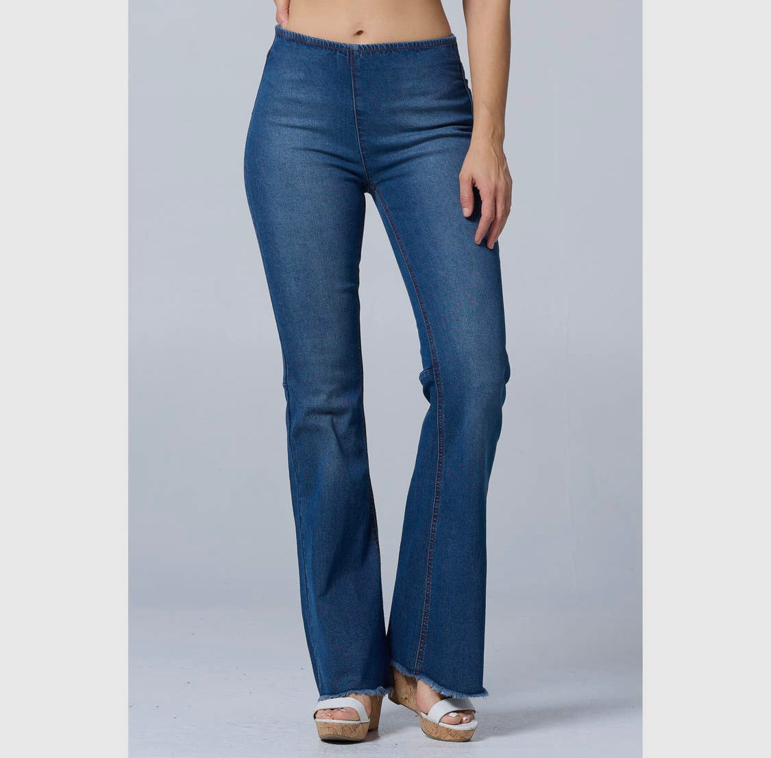 Penny Pull On Medium Dark Wash High Rise Flare Jeans