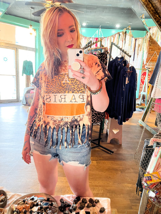 Upcycled Bleached Fringe Graphic Tee
