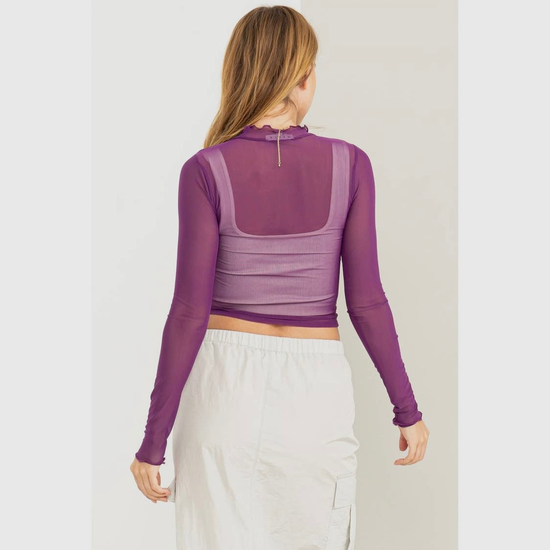 Mia Long Sleeve Purple Mesh High Neck Layering Top – Modish Boho