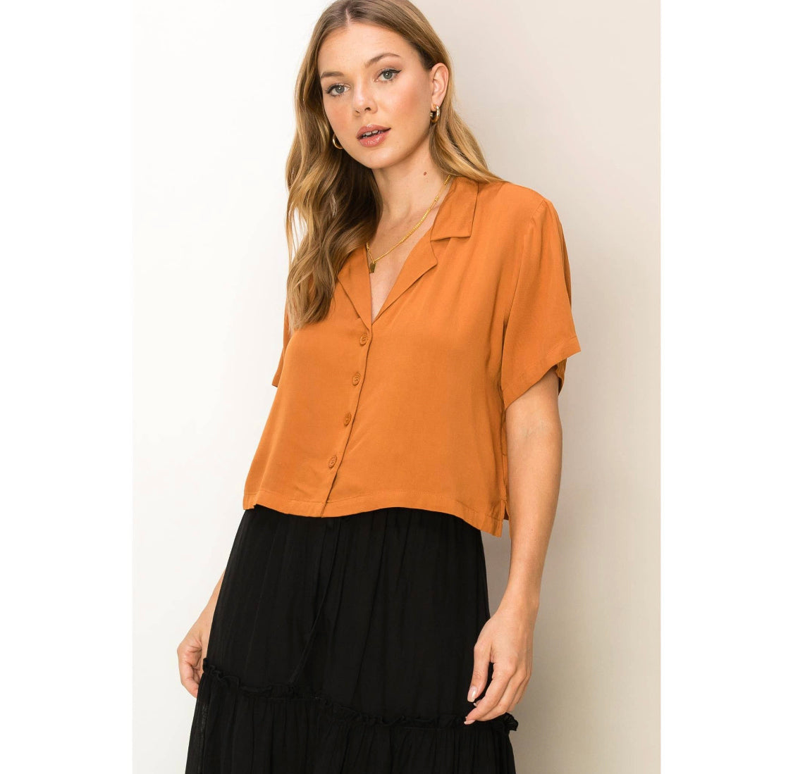 Oversized boxy Buttonup Rust Colored Crop