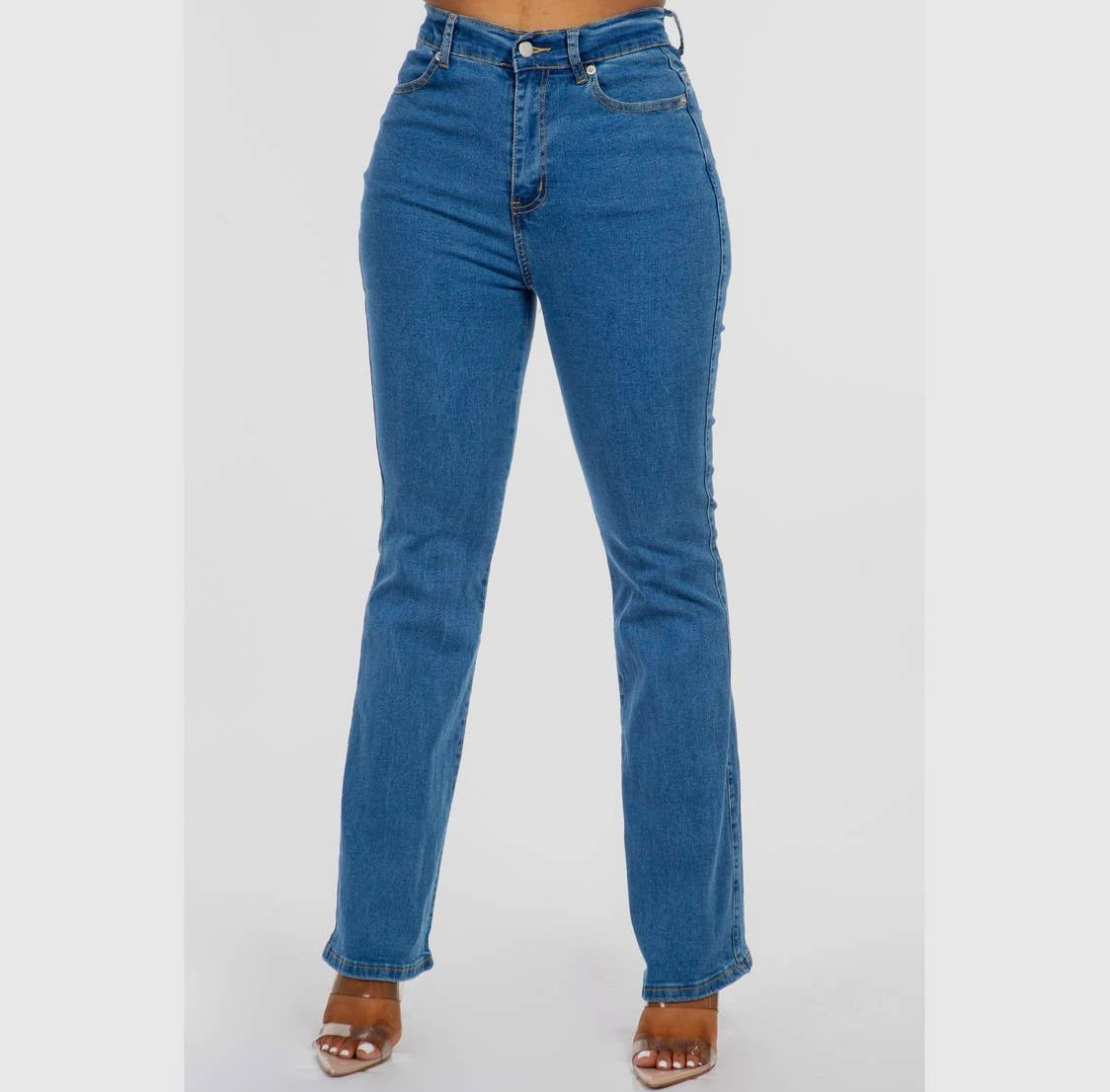 Hot Girl Medium Wash High Rise Bootcut Flare Jeans