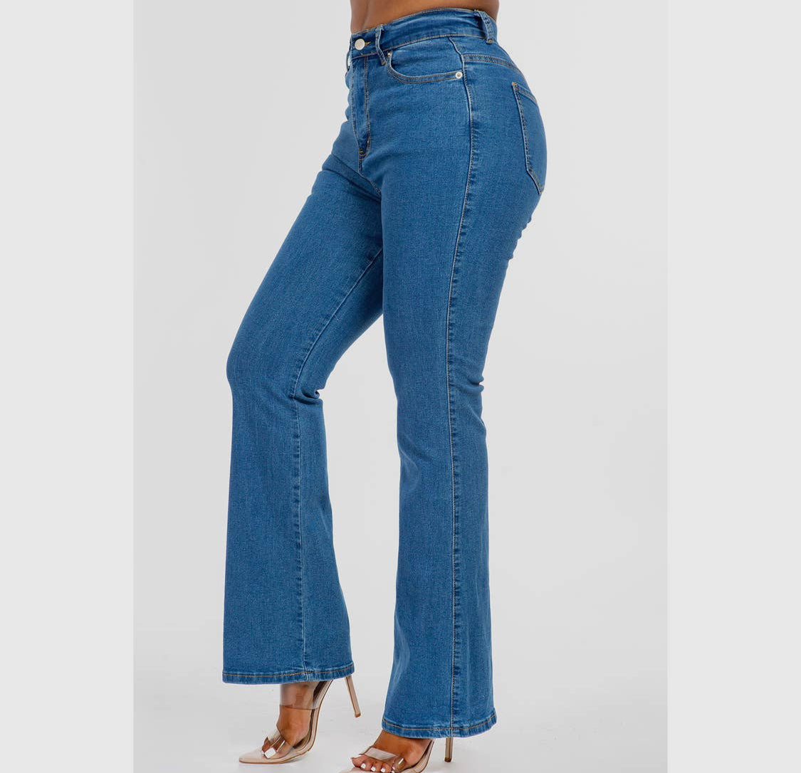 Hot Girl Medium Wash High Rise Bootcut Flare Jeans