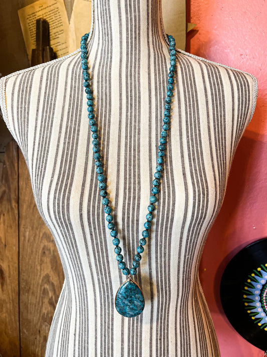Shoreline Waves Blue Bead Pendant Necklace