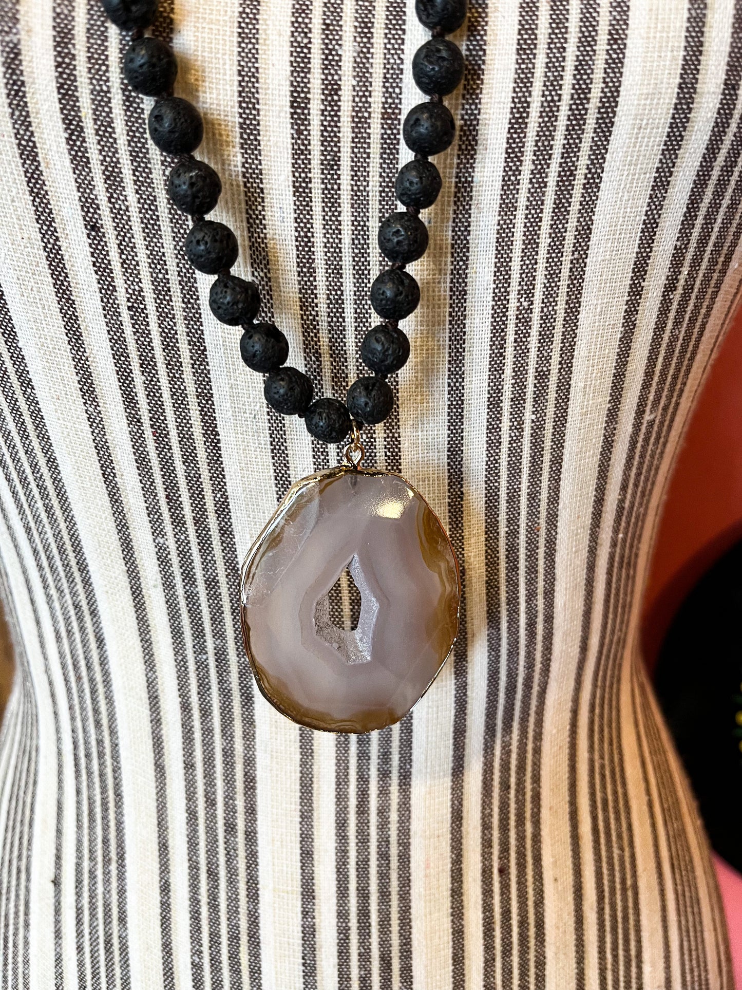 Sunlit Soul Lava Bead Agate Pendant Necklace