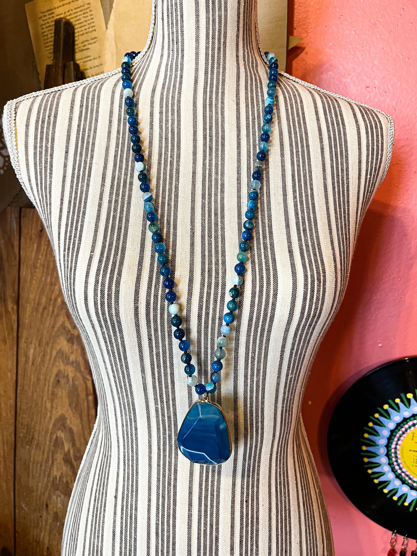 Cosmic Solstice Blue Dyed Agate Pendant Necklace