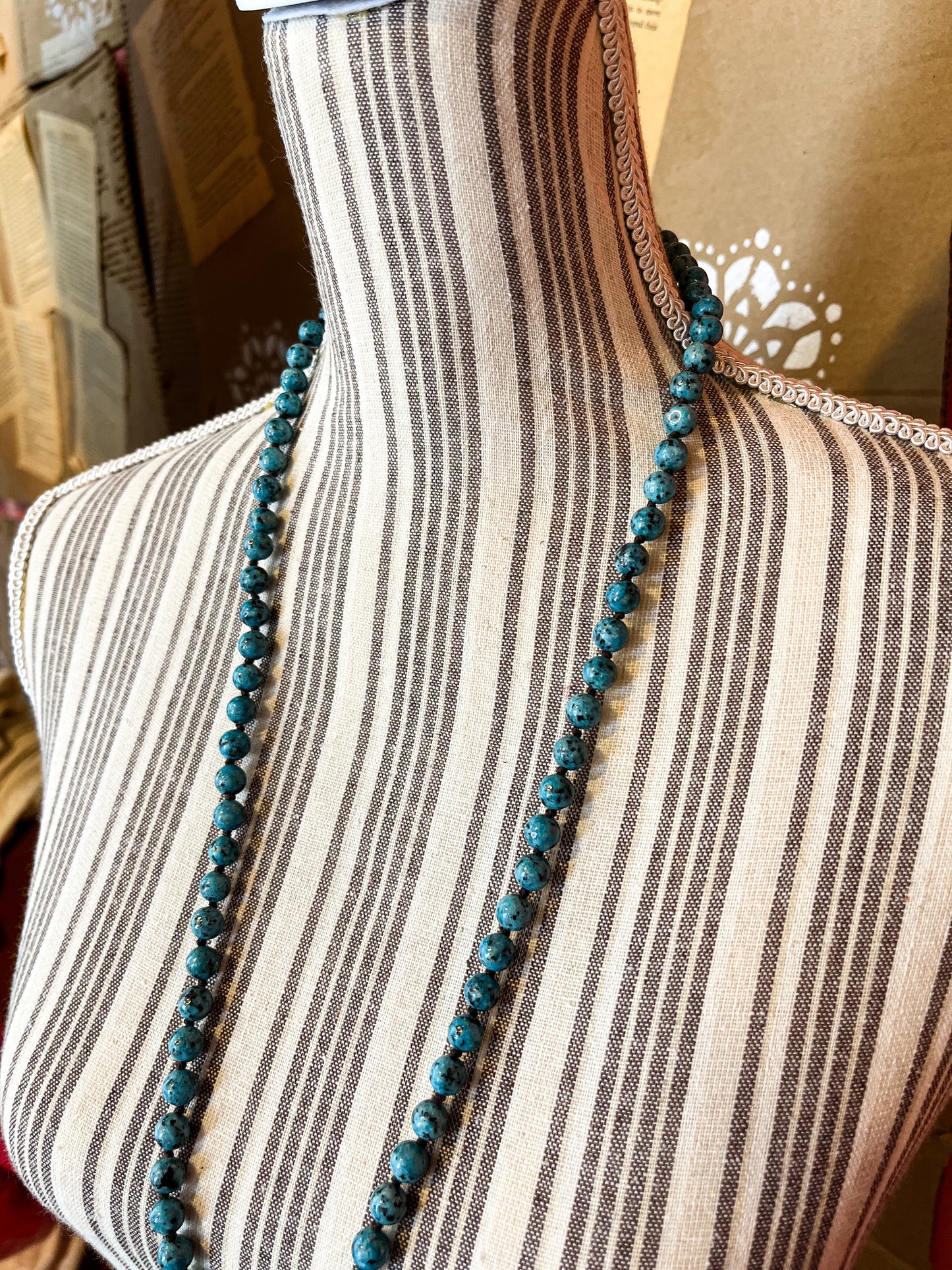 Shoreline Waves Blue Bead Pendant Necklace