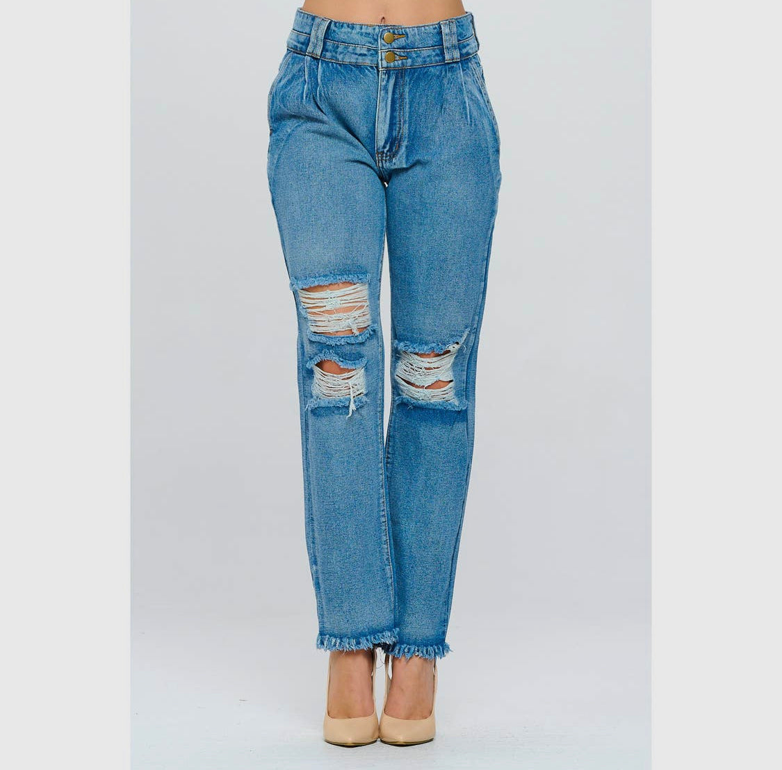 Not your Mom's mom fit 90s retro high rise distressed hole jeans