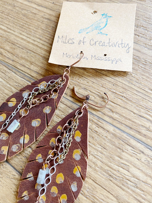 Large Hand Painted Leopard Print Leather Earring OOAK