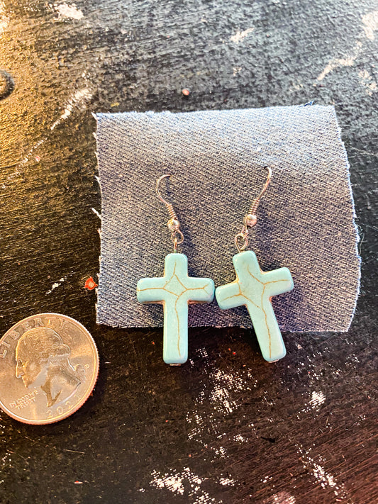 Turquoise Colored Cross Earrings