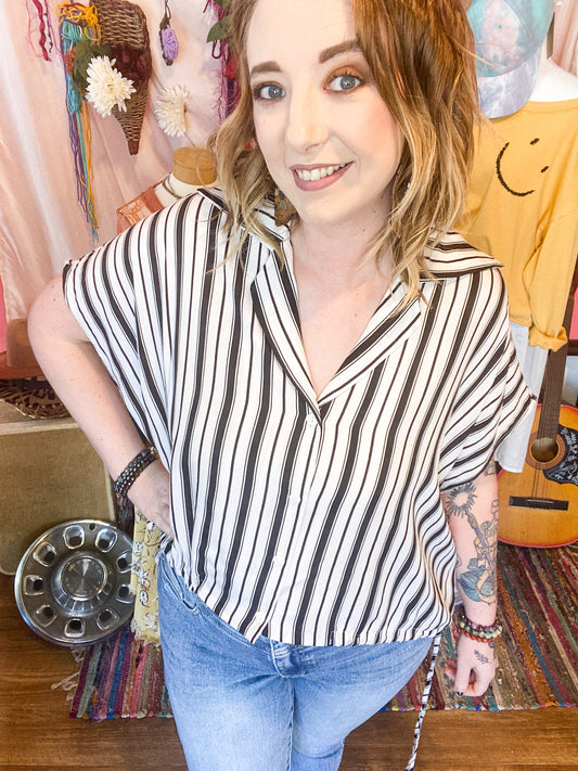 Striped button up oversized tank blouse