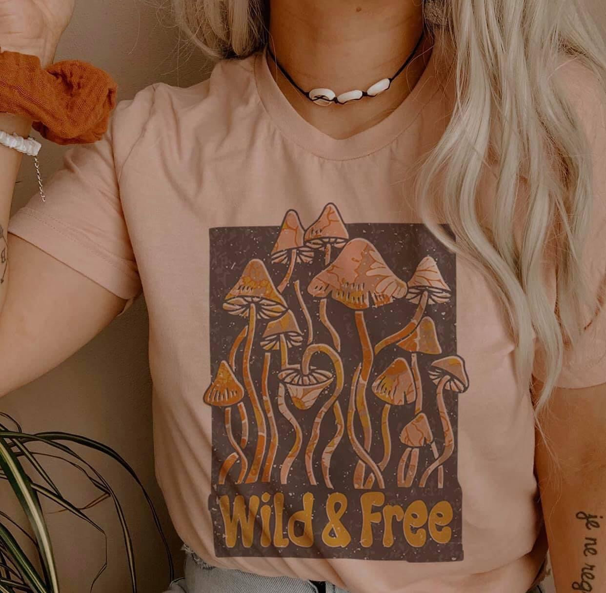 Wild & Free Shrooms Pink Graphic Tee