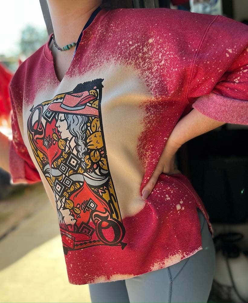 Queen of Hearts Distressed and bleached Western Graphic Sweatshirt