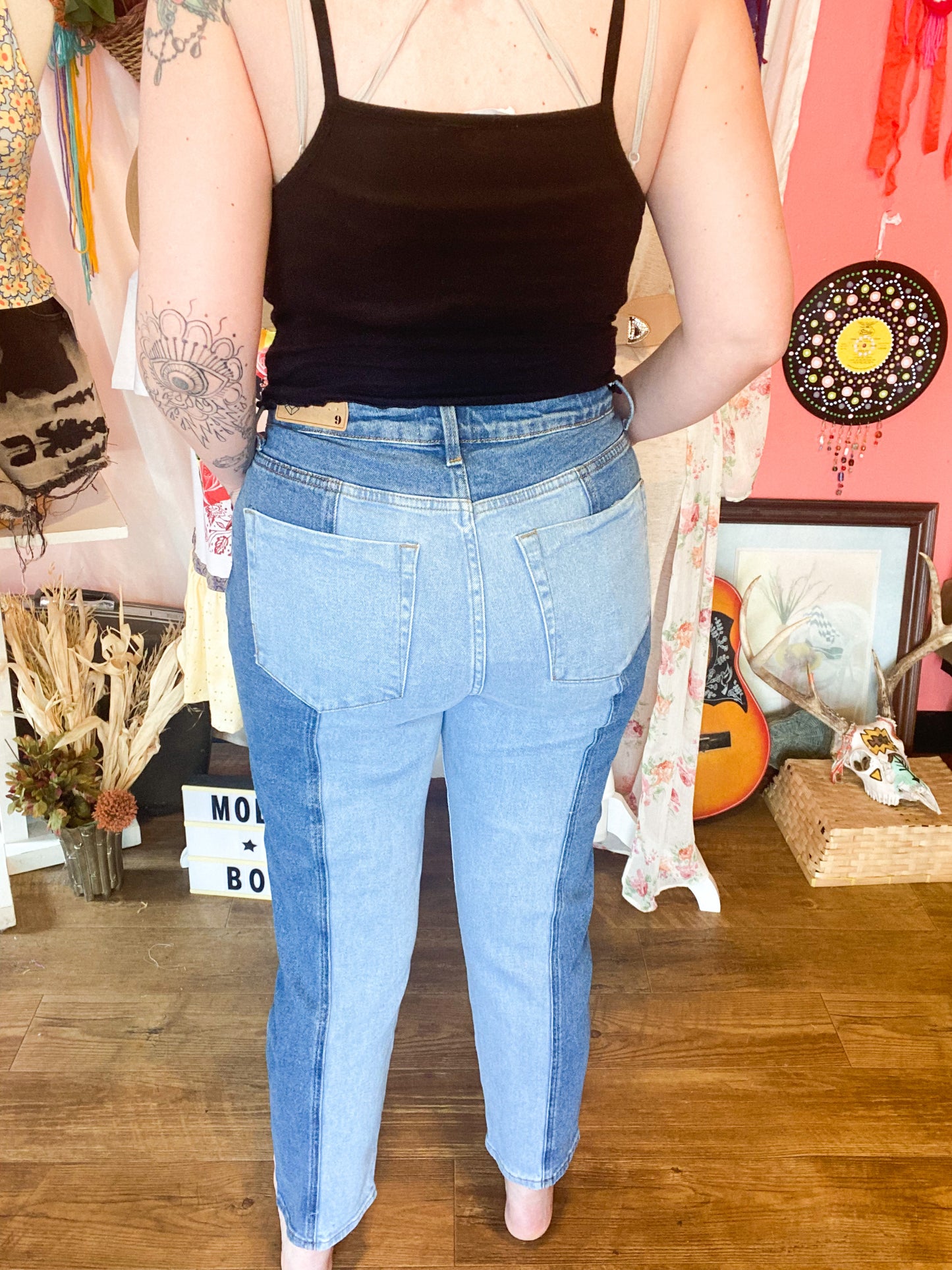Straight Shooter Patchwork Mom Jeans