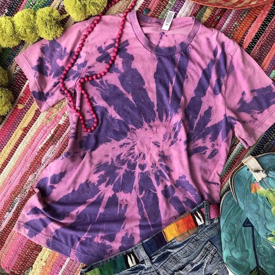 Purple and Pink Bleached Tie Dye Graphic Tshirt