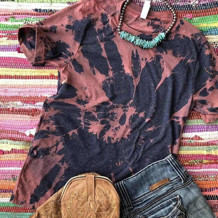 Navy and Rust Colored Bleached Tie Dye Tee